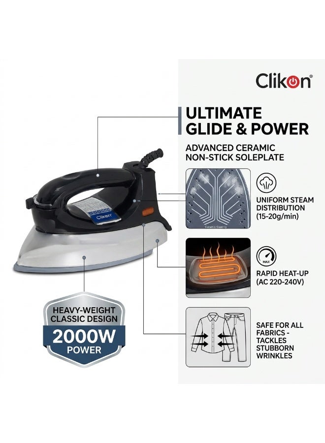 Clikon Steam Iron 2200W | Ceramic Coating | High-Power Heating Performance | Practical Steam Iron Design | Grey and Silver Finish | 2-Year Warranty | CK4131 | Grey and Silver 250 ml 2200 W CK4131 Purple - Image 3