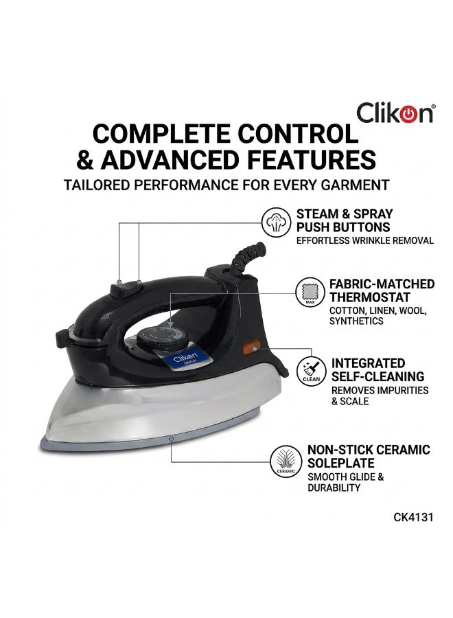 Clikon Steam Iron 2200W | Ceramic Coating | High-Power Heating Performance | Practical Steam Iron Design | Grey and Silver Finish | 2-Year Warranty | CK4131 | Grey and Silver 250 ml 2200 W CK4131 Purple - Image 2