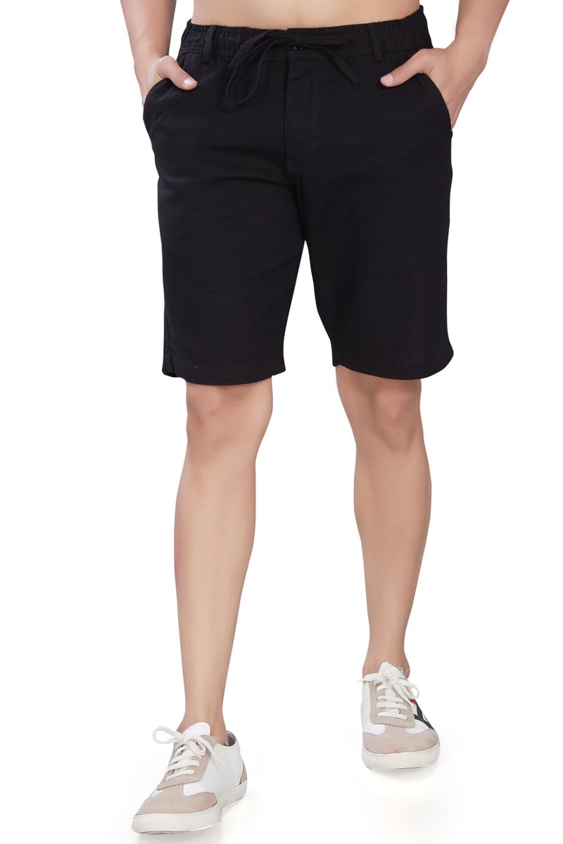 DIVISIVE Men's Relaxed Fit Cotton Linen Blend Shorts (DSRT3_30_Black) - Image 1