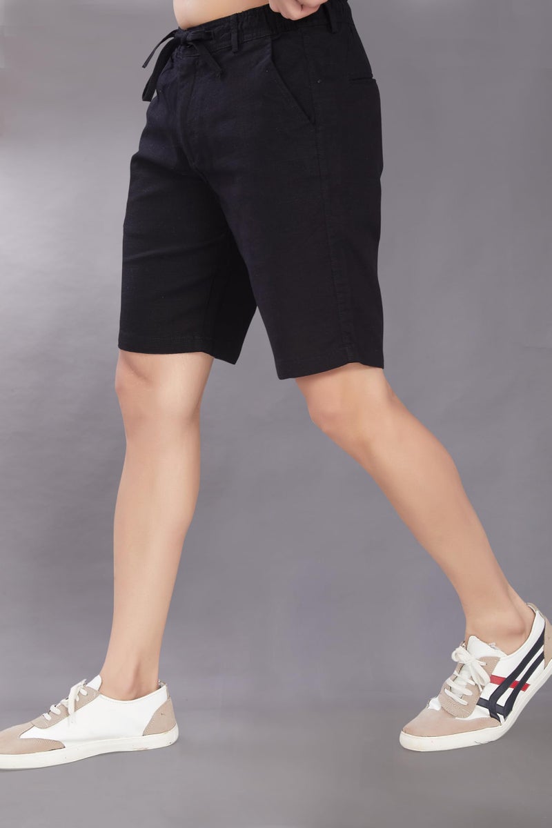DIVISIVE Men's Relaxed Fit Cotton Linen Blend Shorts (DSRT3_30_Black) - Image 3