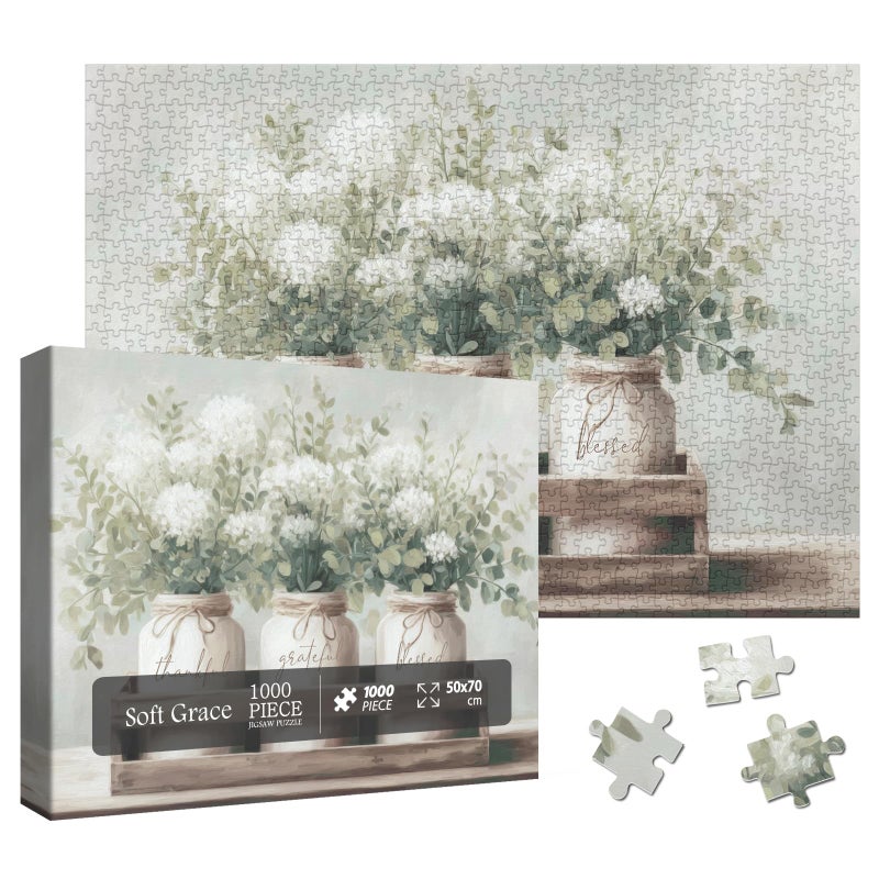 Larkipuzz Aesthetic White Flower Vase Puzzles for Adults 1000 Pieces Fantasy Plant Art Jigsaw Puzzle Impossible Faith Bottle Puzzles - Image 3