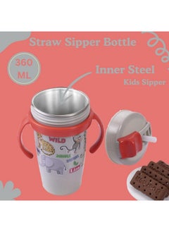 Nabhya Nabhya Snoozy Stainless Steel Sipper Water Bottle, BPA-Free Multi Cartoon Design Baby Sipper Kids Water Bottle With Straw and Both Side Handle Sipper Bottle for Kids (White)  - Image 4