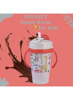 Nabhya Nabhya Snoozy Stainless Steel Sipper Water Bottle, BPA-Free Multi Cartoon Design Baby Sipper Kids Water Bottle With Straw and Both Side Handle Sipper Bottle for Kids (White)  - Image 3