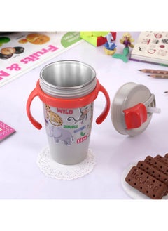 Nabhya Nabhya Snoozy Stainless Steel Sipper Water Bottle, BPA-Free Multi Cartoon Design Baby Sipper Kids Water Bottle With Straw and Both Side Handle Sipper Bottle for Kids (White)  - Image 1