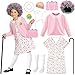 STOPKLAS Old Lady Costume for Kids 100 Days of School Costume for Girls 100th day of School Granny Grandma Dress Up Costume Outfit Old Lady Cosplay Set with Old Lady Dress and Wig for Gilrs 5 6 7 - Image 2