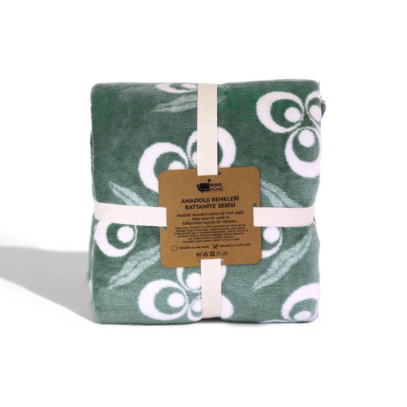Bigghome Cintemani Green Double Blanket 200x220 cm | 60% Cotton, Soft & Warm, Breathable, Modern Design, Easy to Clean, Cozy All-Season Blanket, Made in Türkiye - Image 4