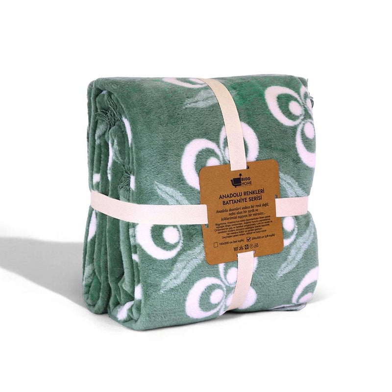 Bigghome Cintemani Green Double Blanket 200x220 cm | 60% Cotton, Soft & Warm, Breathable, Modern Design, Easy to Clean, Cozy All-Season Blanket, Made in Türkiye - Image 1