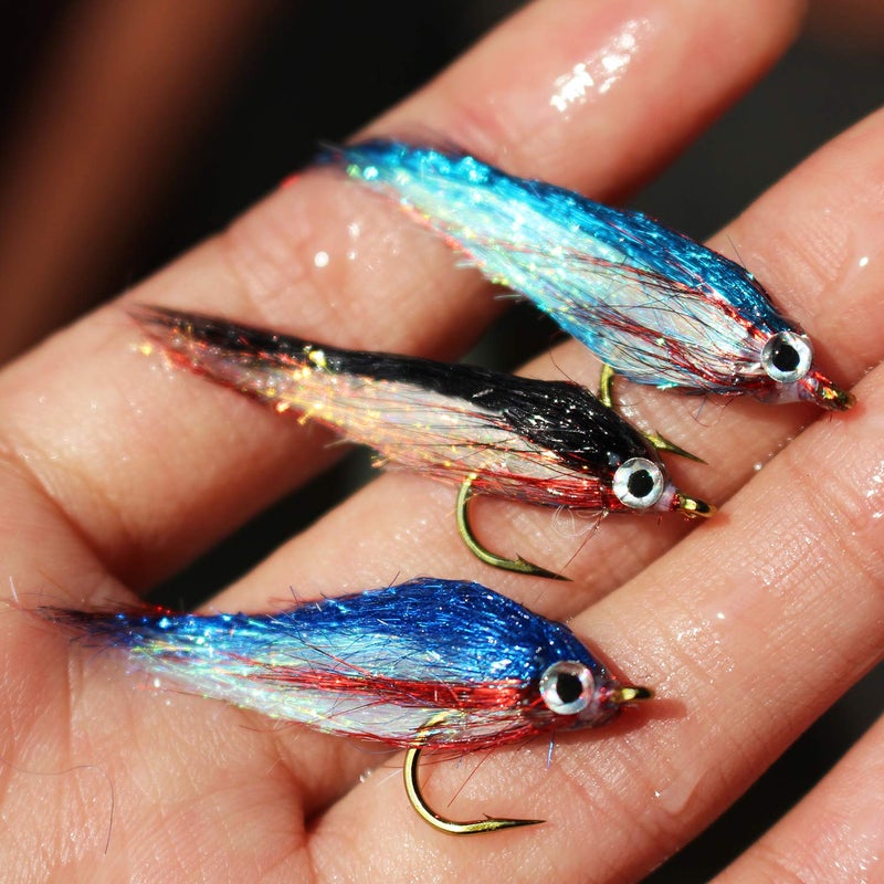 Tigofly 12 pcs Wounded Minnow Fly Ice Dub UV Polar Fry Slowly Sinking Salmon Trout Steelhead Fly Fishing Flies Lures Set-Size 8 - Image 1