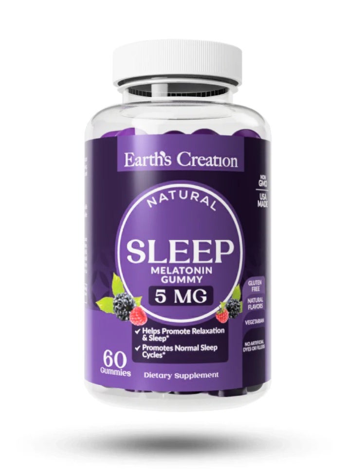 Earth's Creation Melatonin Sleep Gummy Natural 5mg Helps Relaxation & Normal Sleep Cycle Berry Dietary Supplement 60 Gummies - Image 1