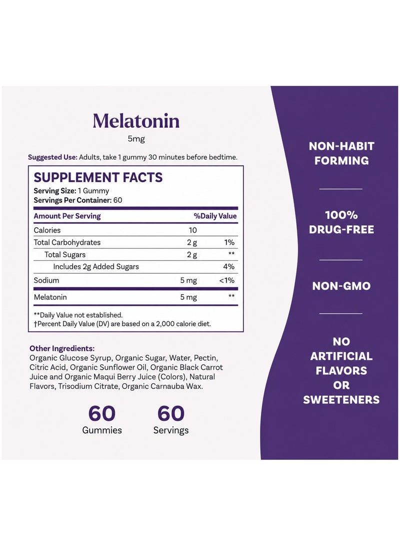 Earth's Creation Melatonin Sleep Gummy Natural 5mg Helps Relaxation & Normal Sleep Cycle Berry Dietary Supplement 60 Gummies - Image 3