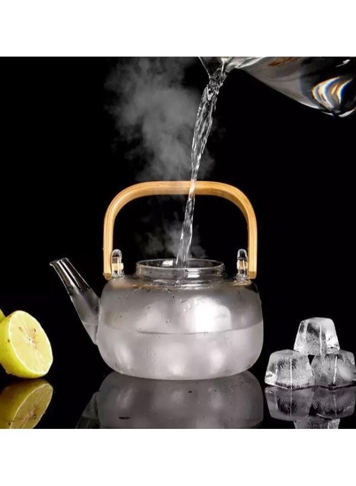 HOME ZONE Glass Teapot with Wood Handle  Clear - Image 5