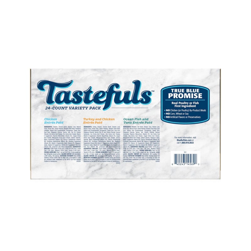 Blue Buffalo Tastefuls Wet Cat Food Paté Variety Pack, Made with Natural Ingredients, Chicken, Turkey & Chicken, Ocean Fish & Tuna Entrées, 5.5-oz Cans (24 Count, 8 of Each) - Image 2