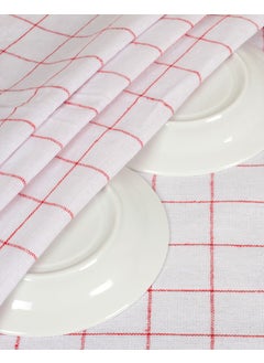 Latte Tekstil Latte Textile White Colored Red Striped Cotton Fabric Peti Checked 4-Piece Drying Cloth, Lunch Cover, Service Napkin 50X70 cm  - Image 4