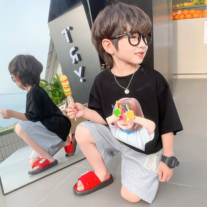 Boys' Short-Sleeved T-Shirt, Pure Cotton, Medium And Large Children'S Summer Clothing, 2026 New Trendy Brand, Summer Boys' White Half-Sleeved Children'S Clothing - Image 1