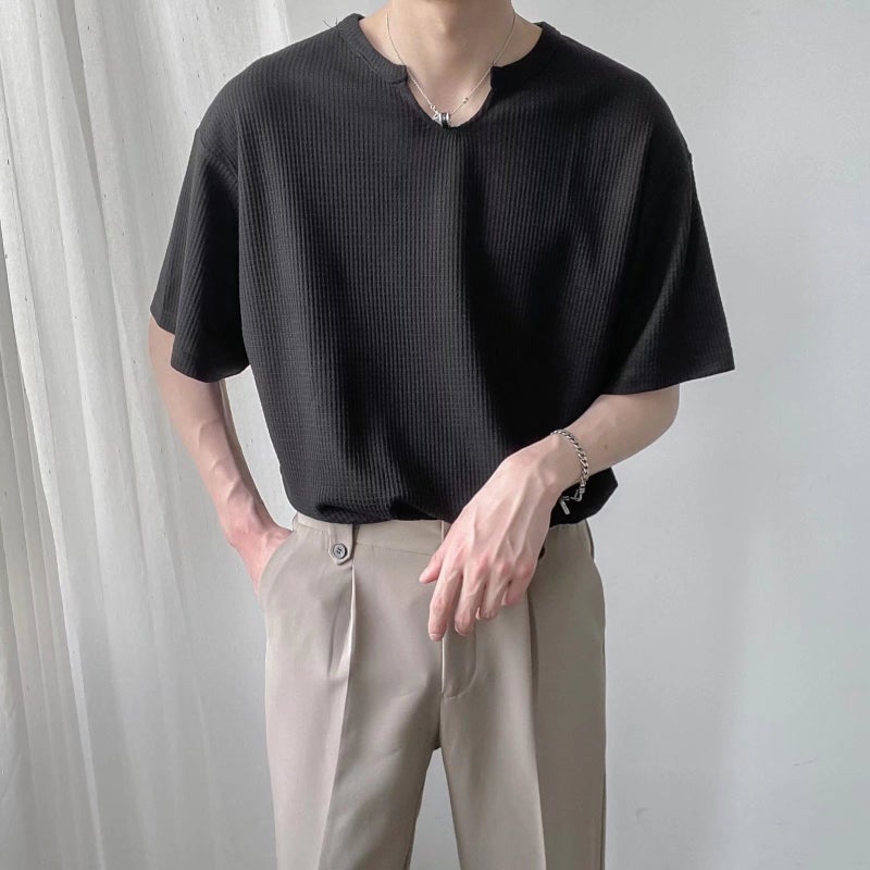 Summer Ice Silk Men'S T Shirt Design White Short-Sleeved T-Shirt Men'S Inner Short-Sleeved Thin V-Neck Loose T-Shirt - Image 4