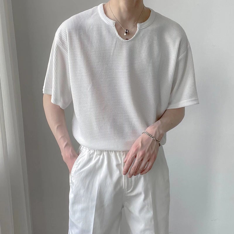 Summer Ice Silk Men'S T Shirt Design White Short-Sleeved T-Shirt Men'S Inner Short-Sleeved Thin V-Neck Loose T-Shirt - Image 2