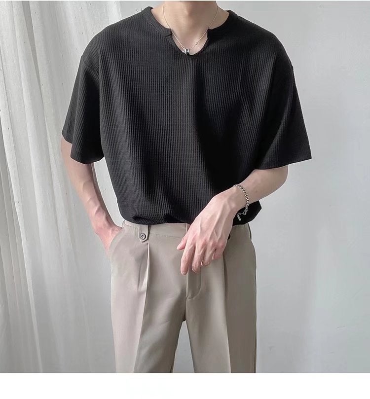Summer Ice Silk Men'S T Shirt Design White Short-Sleeved T-Shirt Men'S Inner Short-Sleeved Thin V-Neck Loose T-Shirt - Image 5