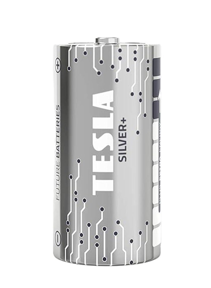 بطاريات تسلا بطاريات قلوية SILVER+ C LR14 قطعتين - بطاريات قوية لأقصى أداء، طاقة ثابتة 1.5 فولت للأجهزة عالية الاستهلاك مثل الكاميرات والميكروفونات وأدوات القياس، مع تركيبة مانعة للتسرب، وأداء طويل الأمد، وتصميم صديق للبيئة، ومناسبة للاستخدام المنزلي والمهني، طاقة موثوقة تدوم لأطول فترة ممكنة  - Image 2