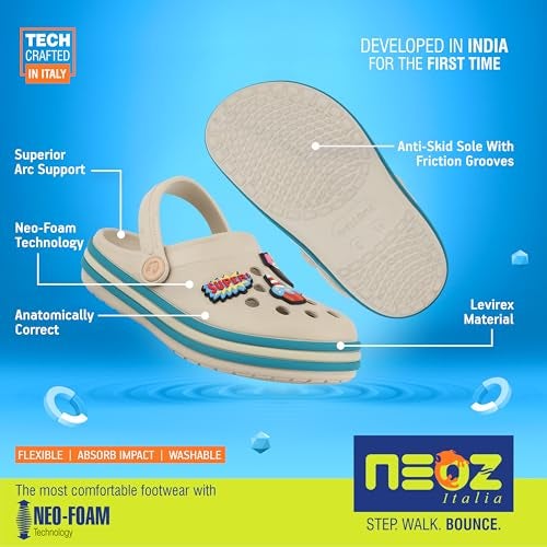 Neoz Casual Slingback Clogs for Kids with Soft Sole | Slip-On Breathable, Lightweight | Comfortable & Durable | Stylish Indoor & Outdoor Sandals Clogs for Kids, K-SKR-SUPER-IVORY_4 - Image 3