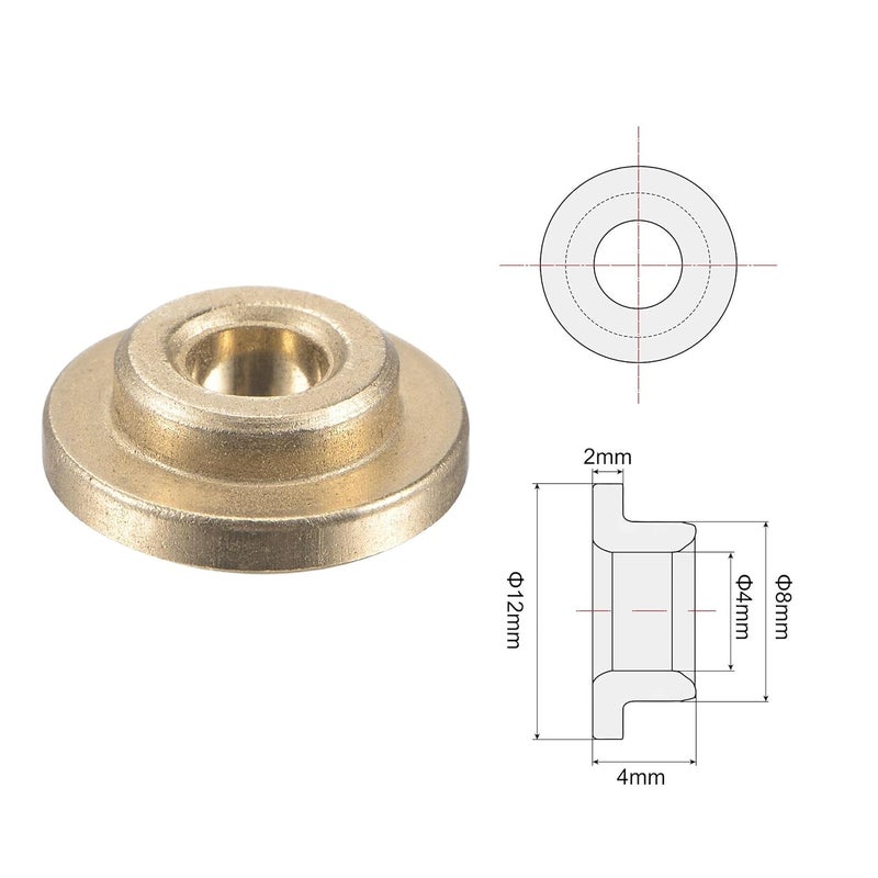 uxcell Flange Sleeve Bearings 4mm Bore 8mm OD 4mm Length 12mm Flange Dia 2mm Flange Thickness Sintered Bronze Self-Lubricating Bushing 4pcs - Image 3