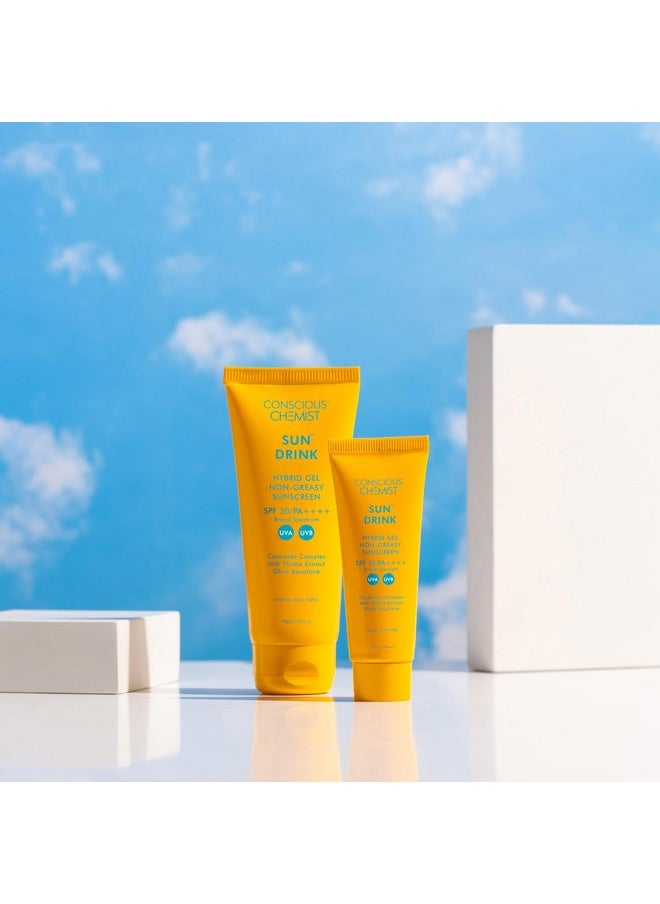 CONSCIOUS CHEMIST - ® Sunscreen Spf 50 Pa++++ | 50G | Gel Sunscreen, Sun Cream With Ceramides, Milk Thistle Extract & Olive Squalane, Hybrid Lightweight, No White Cast, All Skin Types - Sun Drink - Image 1