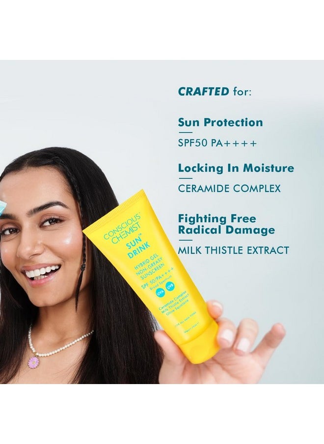 CONSCIOUS CHEMIST - ® Sunscreen Spf 50 Pa++++ | 50G | Gel Sunscreen, Sun Cream With Ceramides, Milk Thistle Extract & Olive Squalane, Hybrid Lightweight, No White Cast, All Skin Types - Sun Drink - Image 1