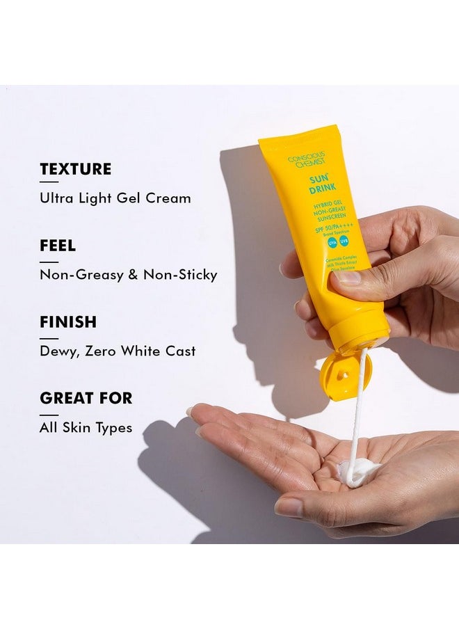 CONSCIOUS CHEMIST - ® Sunscreen Spf 50 Pa++++ | 50G | Gel Sunscreen, Sun Cream With Ceramides, Milk Thistle Extract & Olive Squalane, Hybrid Lightweight, No White Cast, All Skin Types - Sun Drink - Image 1