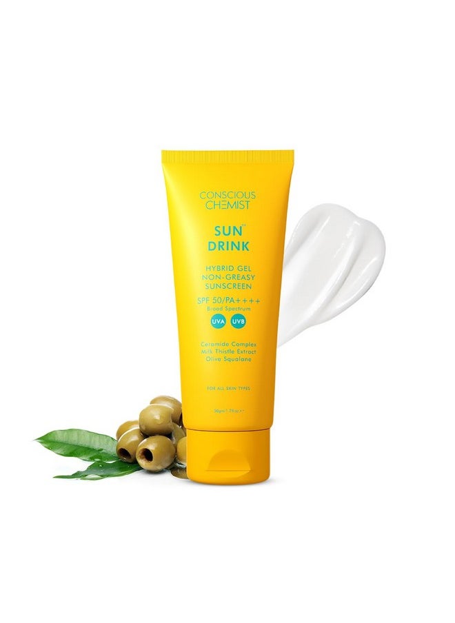 CONSCIOUS CHEMIST - ® Sunscreen Spf 50 Pa++++ | 50G | Gel Sunscreen, Sun Cream With Ceramides, Milk Thistle Extract & Olive Squalane, Hybrid Lightweight, No White Cast, All Skin Types - Sun Drink - Image 1