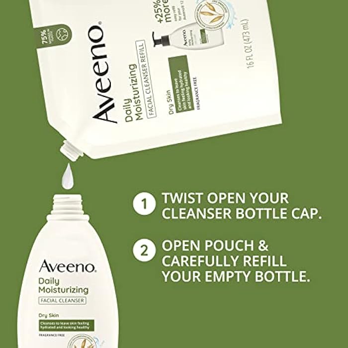 Aveeno Daily Moisturizing Facial Cleanser with Soothing Non-GMO Oat, Leaves Skin Feeling Hydrated, Soft & Supple, Paraben-, Sulfate-, Fragrance-, Dye- & Soap-Free, Refill Pouch, 16 fl. oz - Image 5