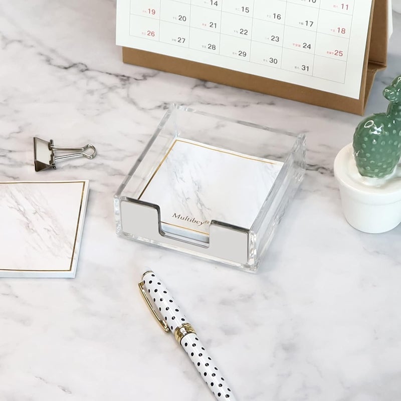 MultiBey Sticky Notes Memo Pad Holder Dispenser Silver Acrylic Transparent Sticky Note Pad Desk Supplies Organizer Accessories for Office Home Schools (Silver) - Image 3