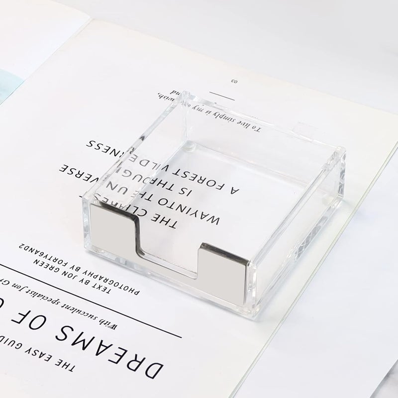 MultiBey Sticky Notes Memo Pad Holder Dispenser Silver Acrylic Transparent Sticky Note Pad Desk Supplies Organizer Accessories for Office Home Schools (Silver) - Image 2