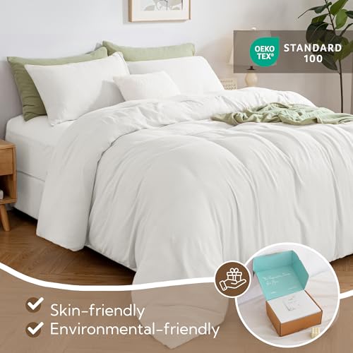 MILDLY Muslin Duvet Cover Queen - 100% Washed Cotton Linen Like Gauze Comforter Cover 3 Pieces Breathable & Lightweight for All Season - Image 3