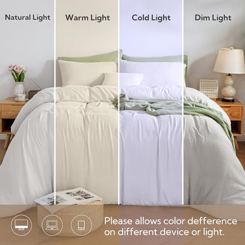 MILDLY Muslin Duvet Cover Queen - 100% Washed Cotton Linen Like Gauze Comforter Cover 3 Pieces Breathable & Lightweight for All Season - Image 4