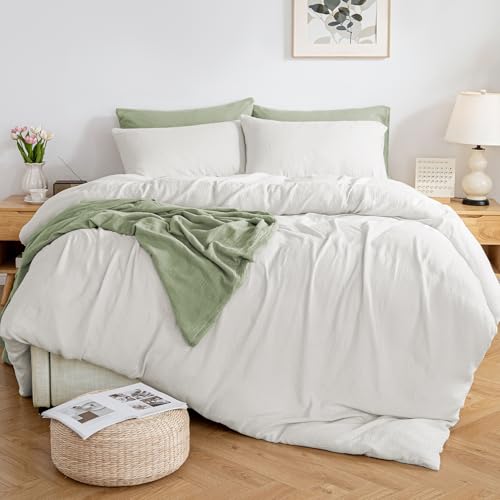 MILDLY Muslin Duvet Cover Queen - 100% Washed Cotton Linen Like Gauze Comforter Cover 3 Pieces Breathable & Lightweight for All Season - Image 1