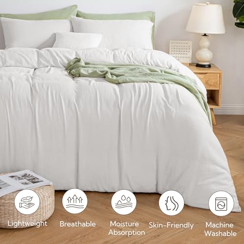 MILDLY Muslin Duvet Cover Queen - 100% Washed Cotton Linen Like Gauze Comforter Cover 3 Pieces Breathable & Lightweight for All Season - Image 2