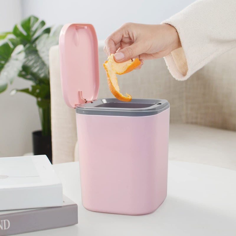 Vababa Mini Plastic Waste Can, 2 L/0.5 Gallon Push-Button Trash Can, Pink - Image 4