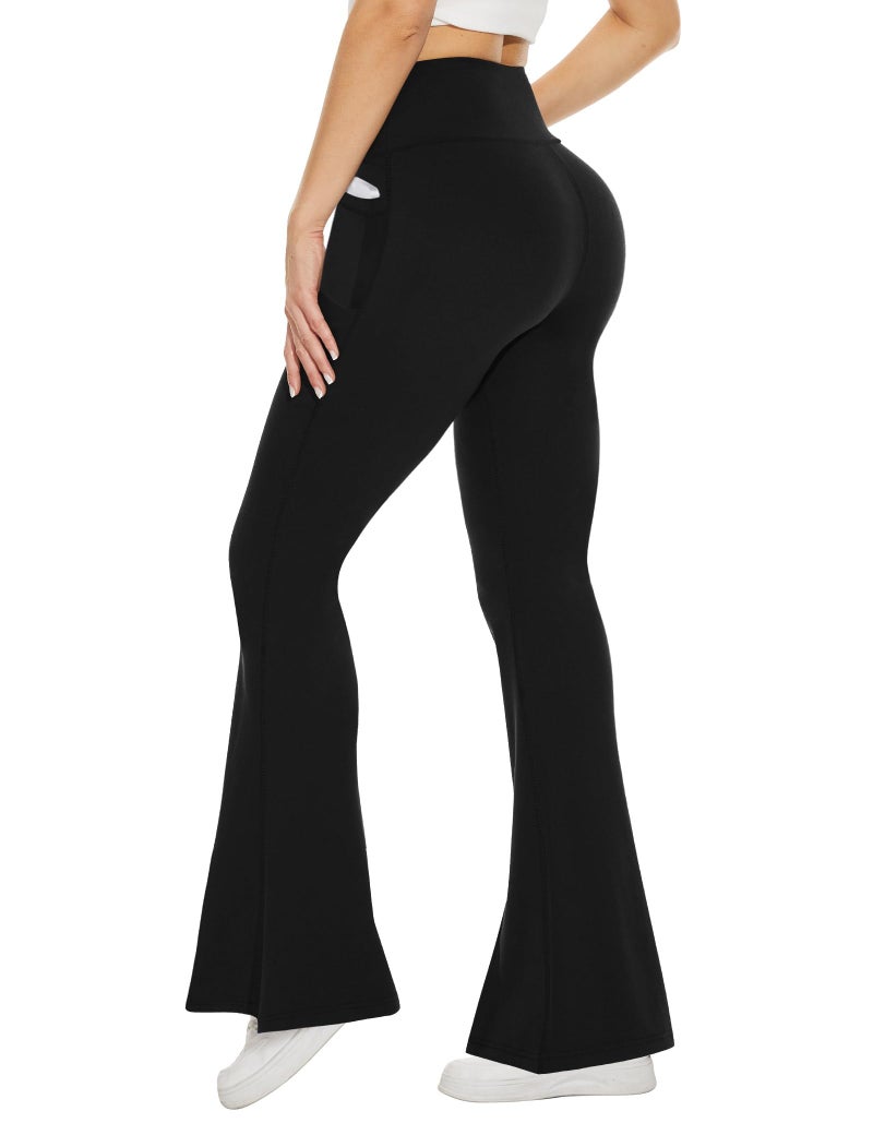 TNNZEET Womenâ€™s Flare Yoga Pants with Pockets, High Waisted Workout Black Bootcut Leggings - Image 1