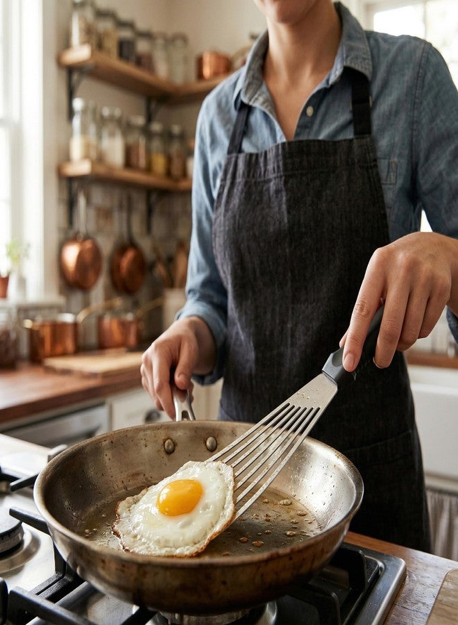 MUJINON 12.5-in Fish Spatula, 18/8 Stainless Steel Flexible Thin Edge Turner Egg Flipper, Ergonomic Non-Slip Handle, Kitchen Outdoor Use, Dishwasher Safe - Image 2