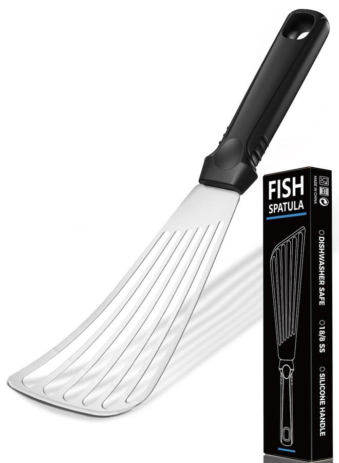 MUJINON 12.5-in Fish Spatula, 18/8 Stainless Steel Flexible Thin Edge Turner Egg Flipper, Ergonomic Non-Slip Handle, Kitchen Outdoor Use, Dishwasher Safe - Image 1