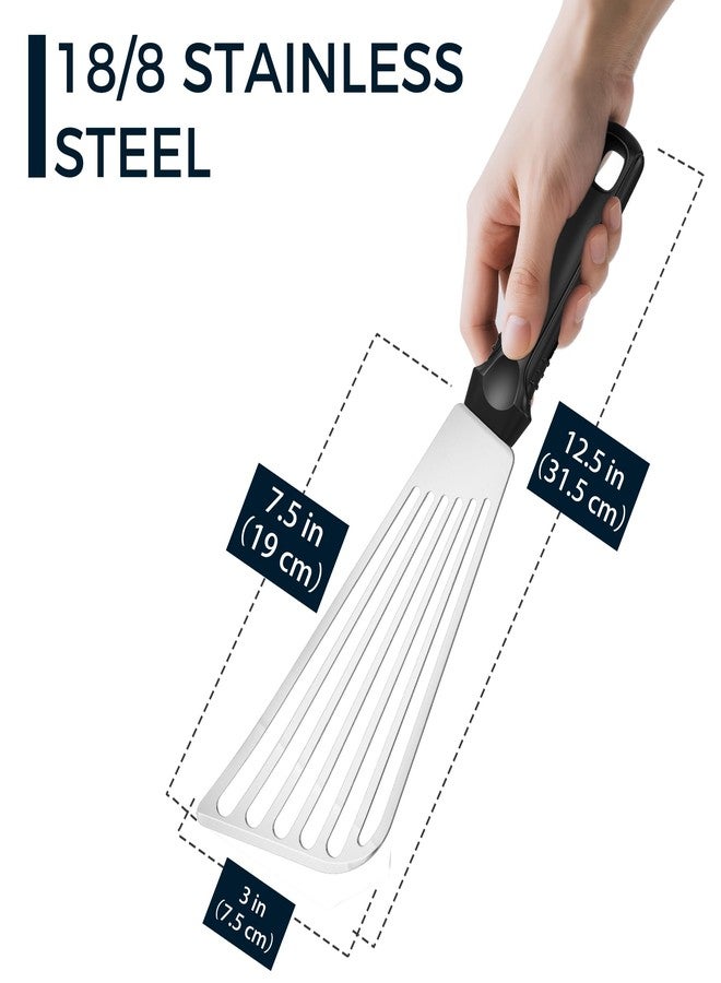 MUJINON 12.5-in Fish Spatula, 18/8 Stainless Steel Flexible Thin Edge Turner Egg Flipper, Ergonomic Non-Slip Handle, Kitchen Outdoor Use, Dishwasher Safe - Image 3
