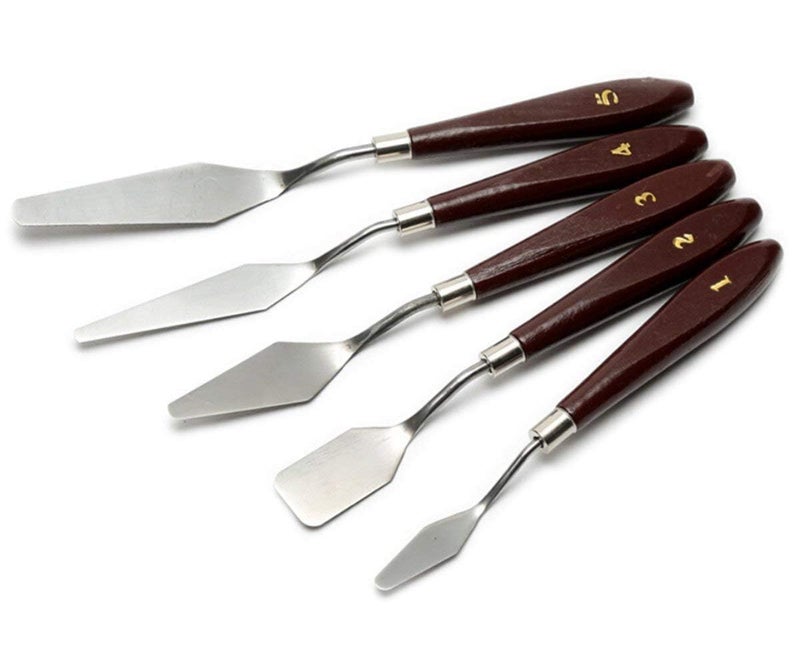 Krytone Fx 5 pcs Palette Knife Painting Stainless Steel Spatula Palette Knife Oil Paint Metal Knives Wood Handle Red 5 Piece