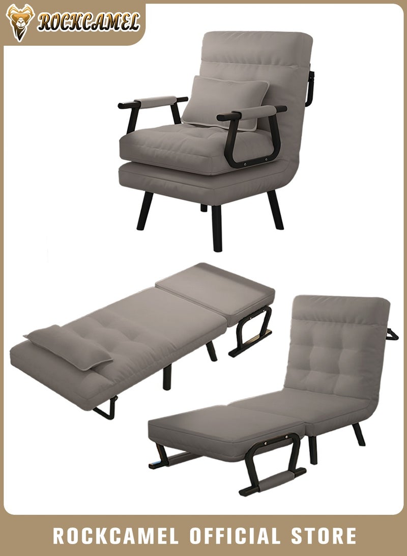 ROCKCAMEL كرسي استرخاء قابل للطي 3 في 1، كرسي أريكة قابل للتحويل، كرسي استرخاء يدوي بخمسة أوضاع مع وسادة، كرسي استرخاء عريض قابل للتعديل، جلد مضاد لمخالب القطط للاستخدام المنزلي والمكتب، عرض 65 سم، رمادي غامق - Image 1