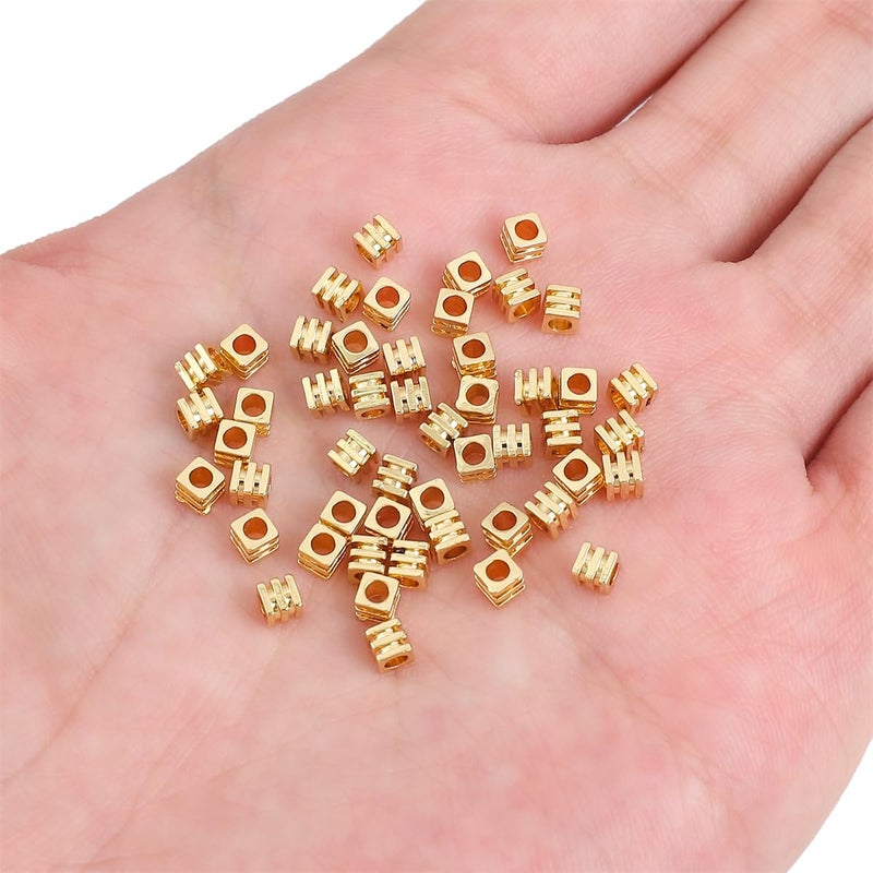 Beadia 14K Gold Plated Cube Spacer Beads Draw Line 3X3Mm 50Pcs For Jewelry Making Findings Non Tarnish - Image 4
