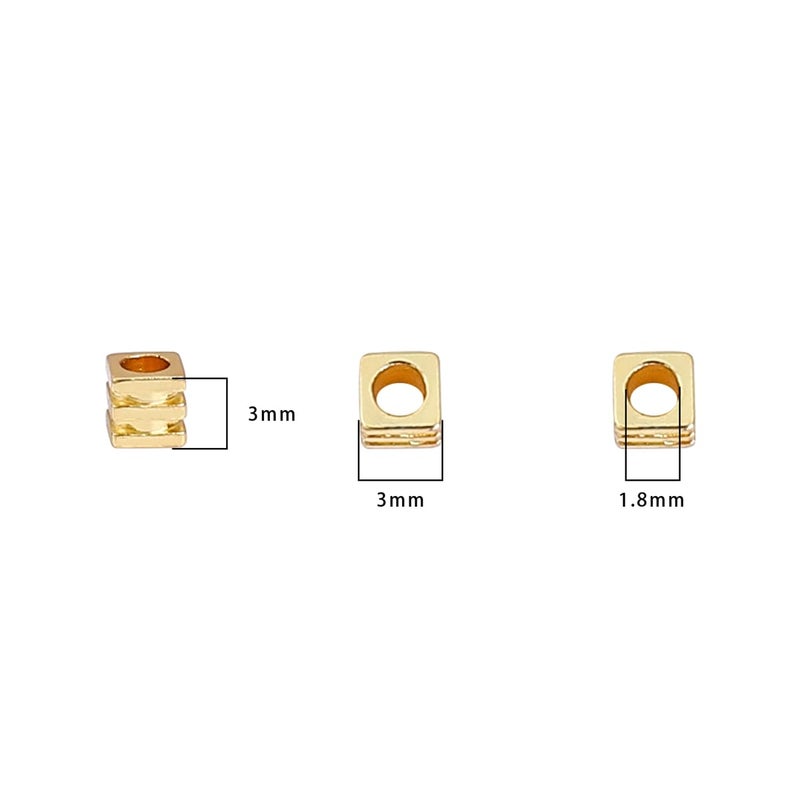 Beadia 14K Gold Plated Cube Spacer Beads Draw Line 3X3Mm 50Pcs For Jewelry Making Findings Non Tarnish - Image 2