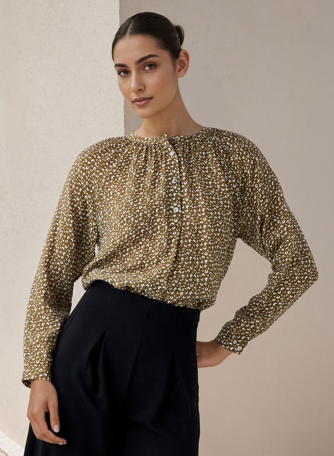 Splash FAV Mandarin Collar Top with Print - Image 1