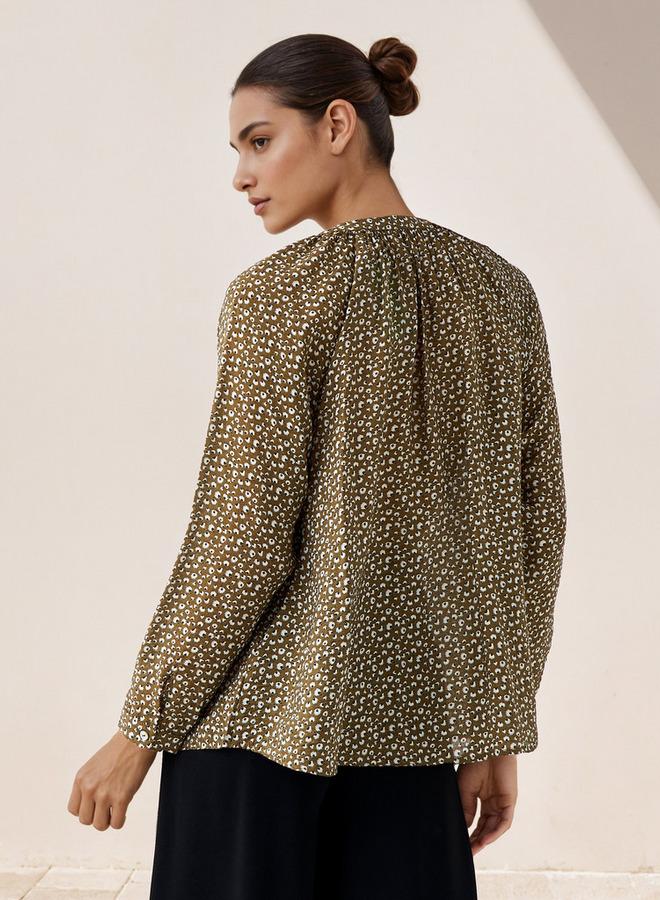 Splash FAV Mandarin Collar Top with Print - Image 3