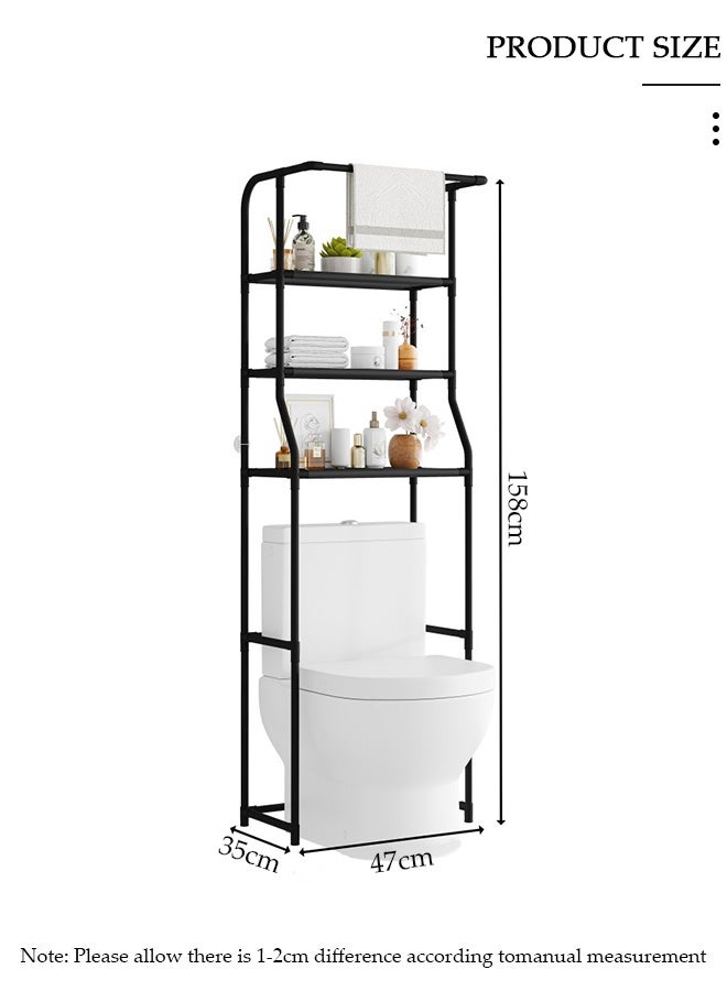 DUNISO 3-Tier Stable Bathroom Shelf Organizer Over The Toilet/Washing Machine Storage Rack Space Saver Shelving Units with Clothes Hanging Rod-Space Saving, Stable, Multifunctional - Image 2