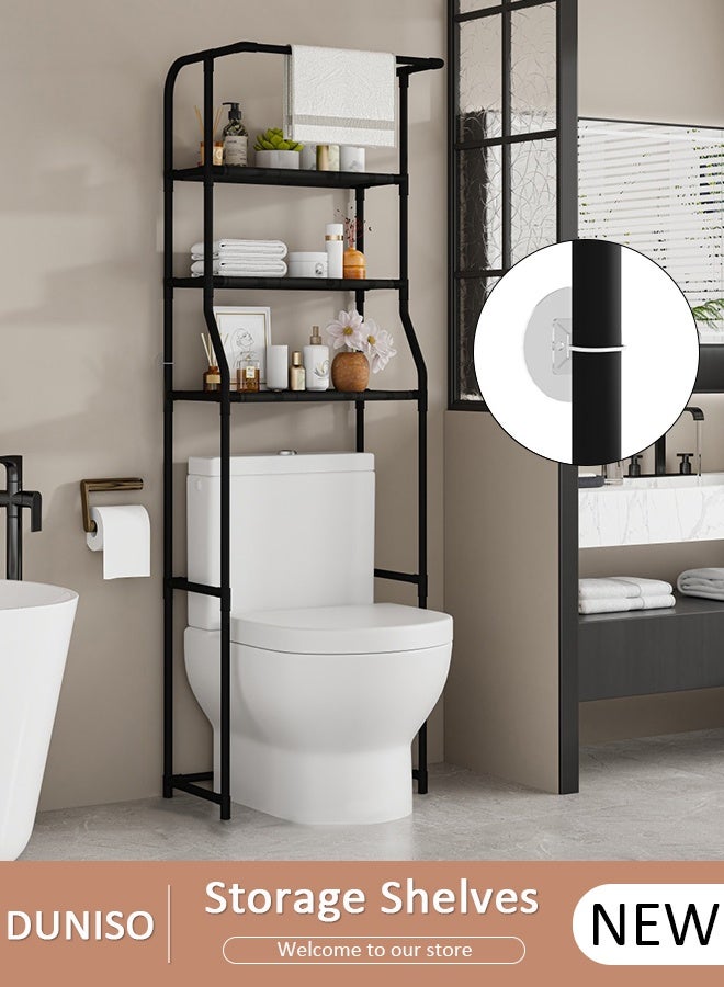 DUNISO 3-Tier Stable Bathroom Shelf Organizer Over The Toilet/Washing Machine Storage Rack Space Saver Shelving Units with Clothes Hanging Rod-Space Saving, Stable, Multifunctional - Image 1