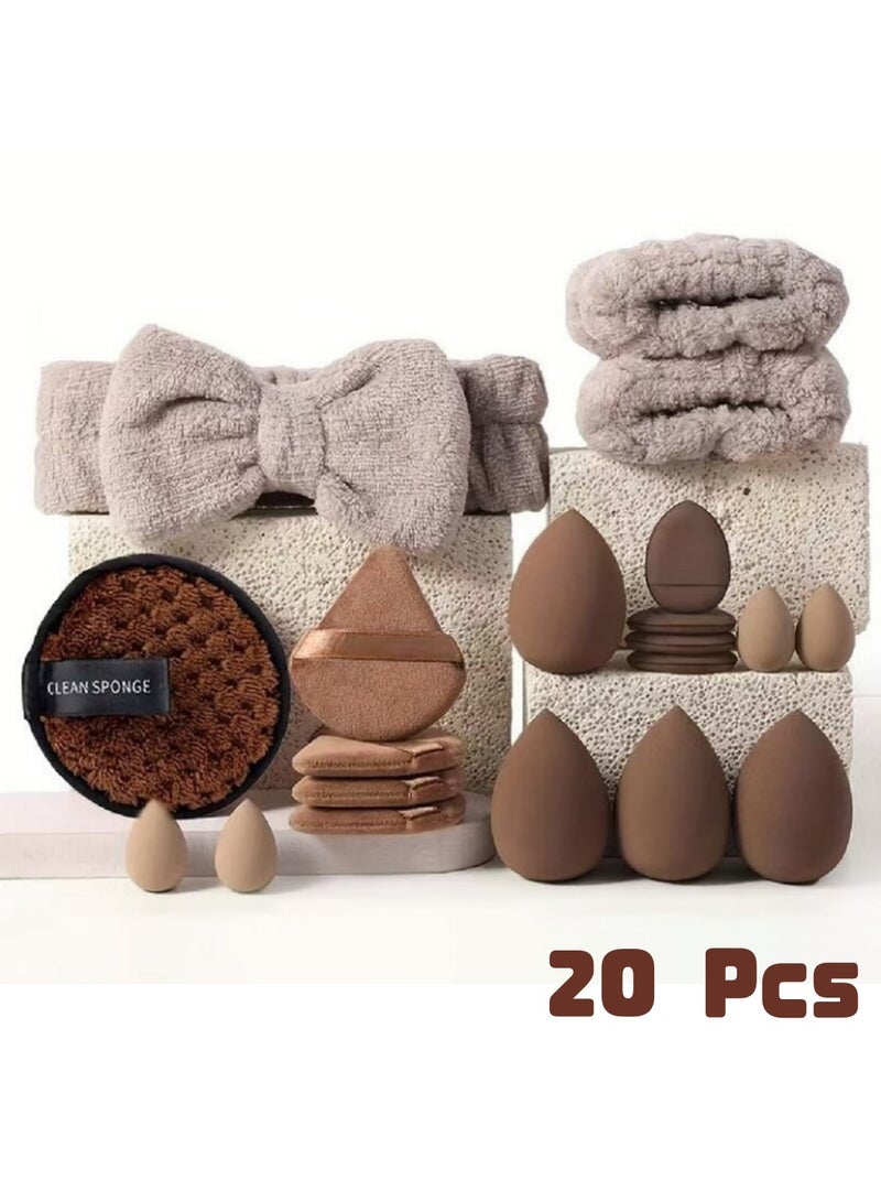 Mmmon 20 Pcs Makeup Tool Kit for Face Washing and Makeup: Headband, Wristbands, Clean Sponge, and Powder Puffs, Differenr Sizes Beauty Sponges, Best Beauty Gifts for Women and Girls - Image 1