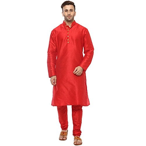 Royal Kurta Men's Silk Blend Loop Button Design Kurta (Only Kurta) (36, Red) - Image 1